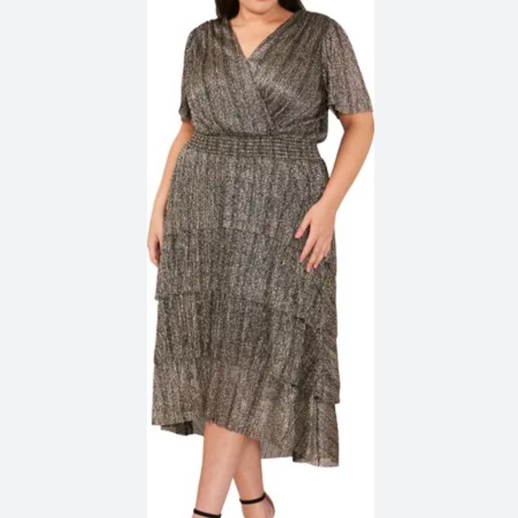 Vince Camuto Black and gold dress v neck sleigh all day 1x NEW party time - Picture 1 of 8